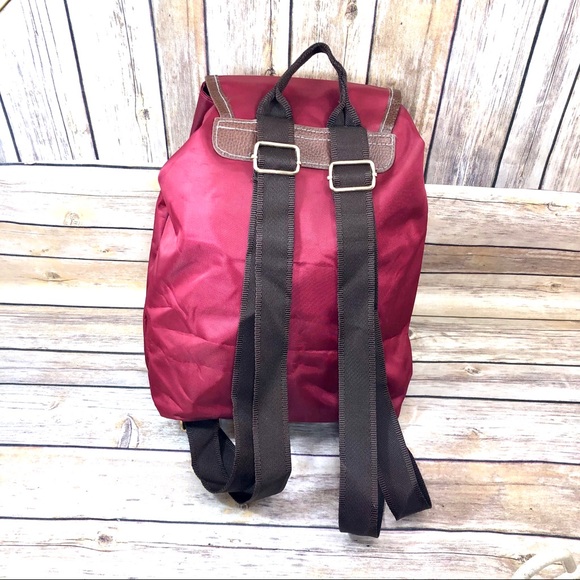 New Ashley Fox burgundy red w/brown trim multi-pocket backpack NWT - Picture 3 of 8
